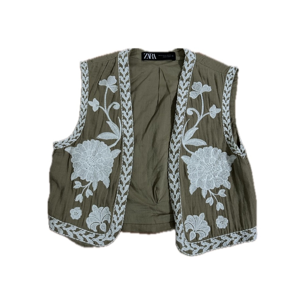 Zara Khaki Vest with White Floral Embroidery